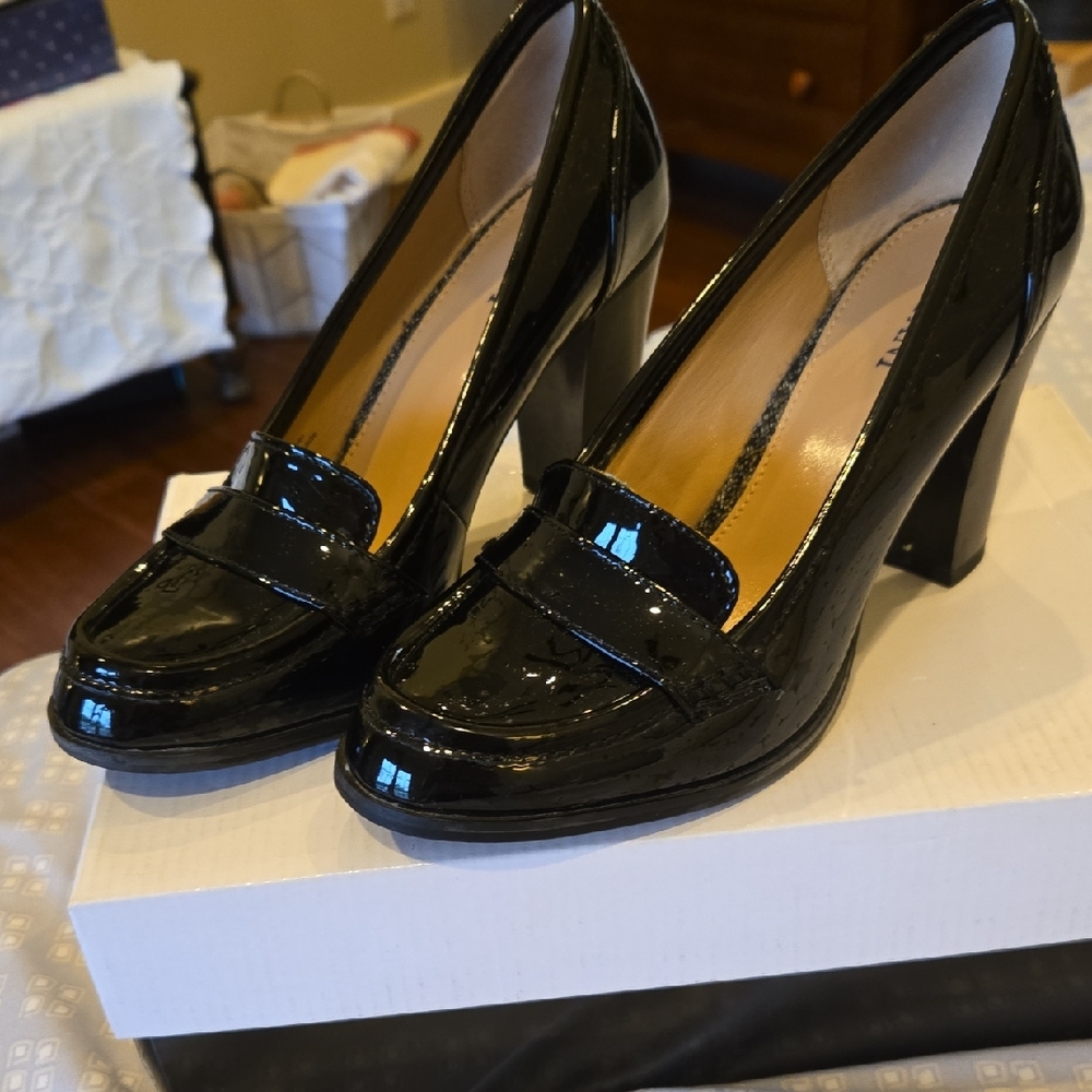 Aldo Black Patent Leather Heels with Chunky Block Heel